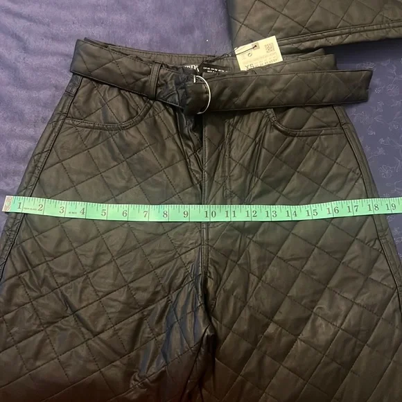Zara Black Faux Leather Quilted Detail High Waisted Pants Sizes XS,S & M - Picture 7 of 8